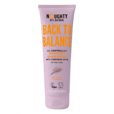 Noughty Back To Balance balansuojantis šampūnas riebiai galvos odai su arbatmedžiu ir vitaminu B5,  250ml