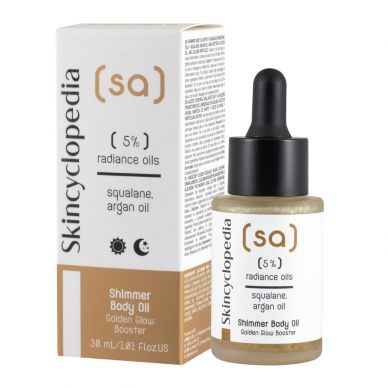 Skincyclopedia starojoša ķermeņa eļļa ar 5% starojuma eļļām, skvalēnu, argana eļļu un zelta daļiņām, 30 ml