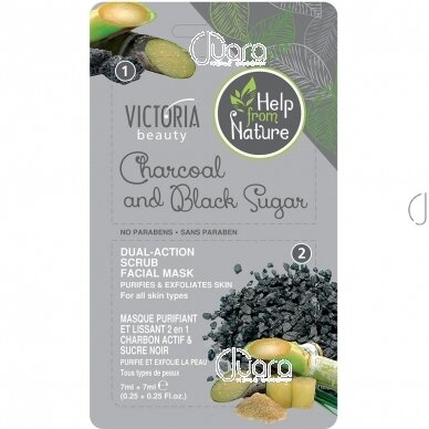 Victoria Beauty double effect exfoliating face mask with charcoal and black sugar, 2x7ml (Short validity)