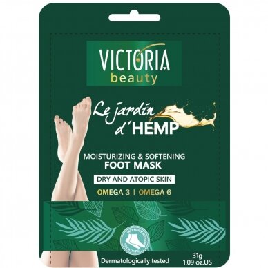 Victoria Beauty Hemp minkštinamoji ir drėkinamoji pėdų kaukė-kojinės, 1 pora