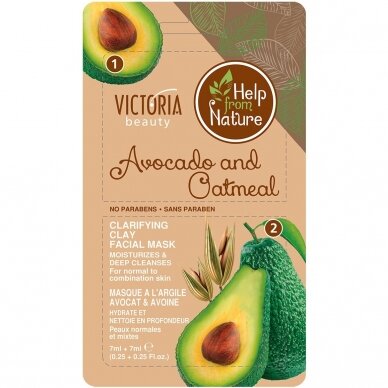 Victoria Beauty clarifying face mask with clay, avocados, oatmeal, 2x7ml