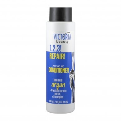 Victoria Beauty 1,2,3! Repair! Kondicionierius pažeistiems plaukams su organiniu arganų aliejumi, brazilišku keratinu ir biotinu, 500ml